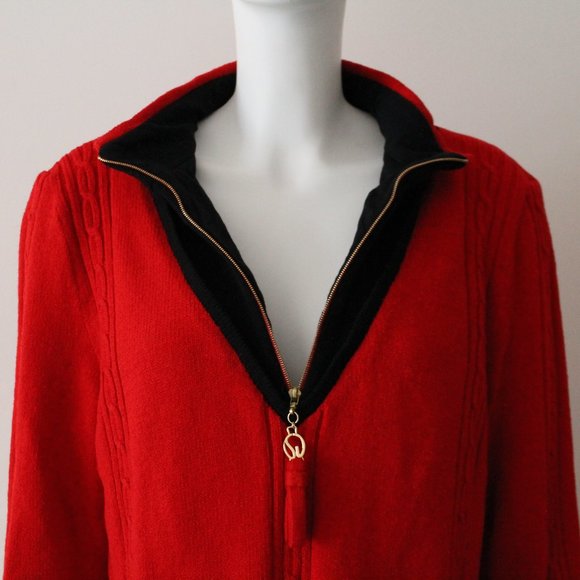St. John Sport 1/4 Zip Knit Sweater Size Large Red Black Vintage - Picture 6 of 10